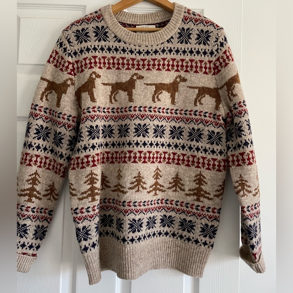 J. Crew beige labrador dog fair isle sweater.